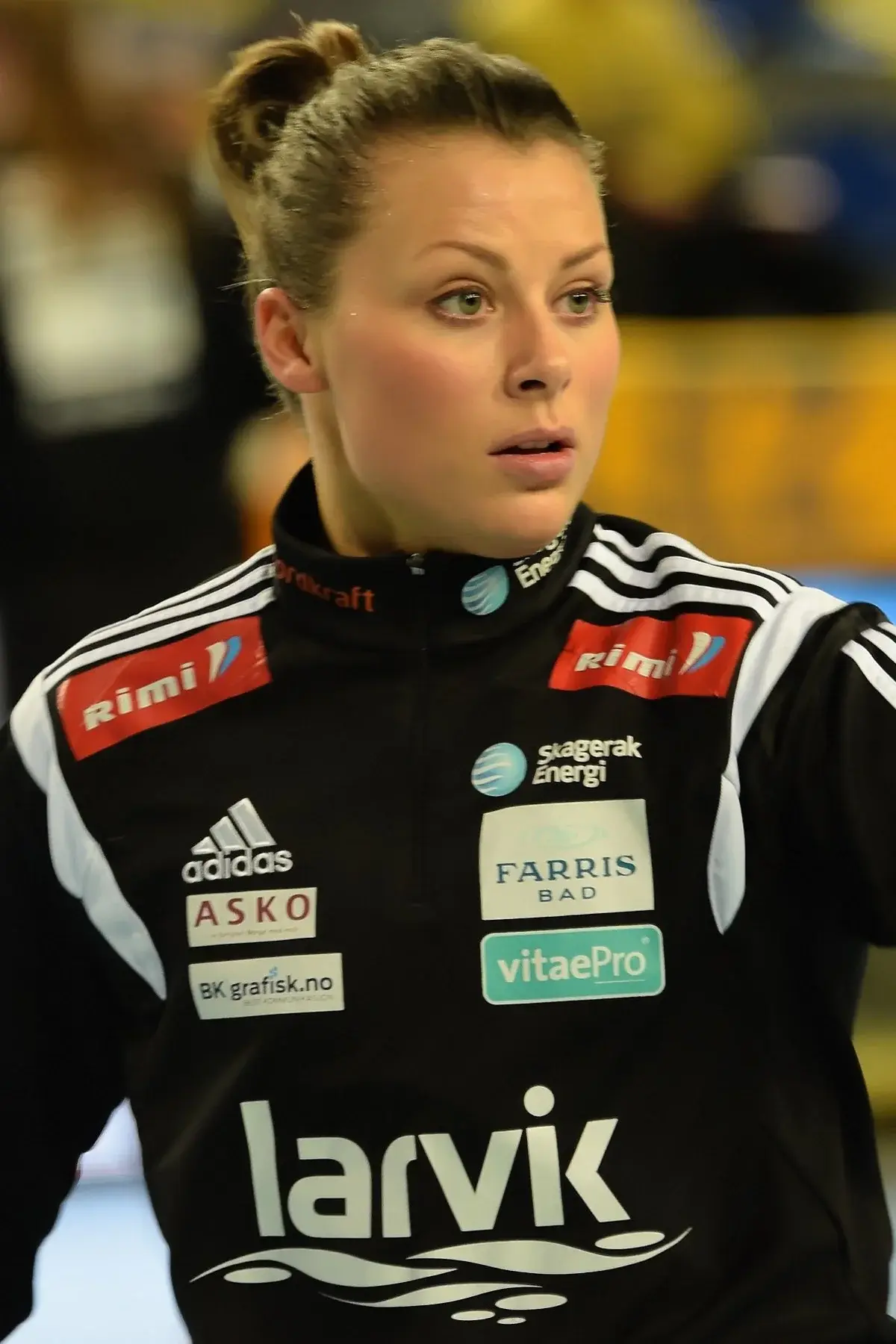 Close-up of handball player Nora Mørk in a match.