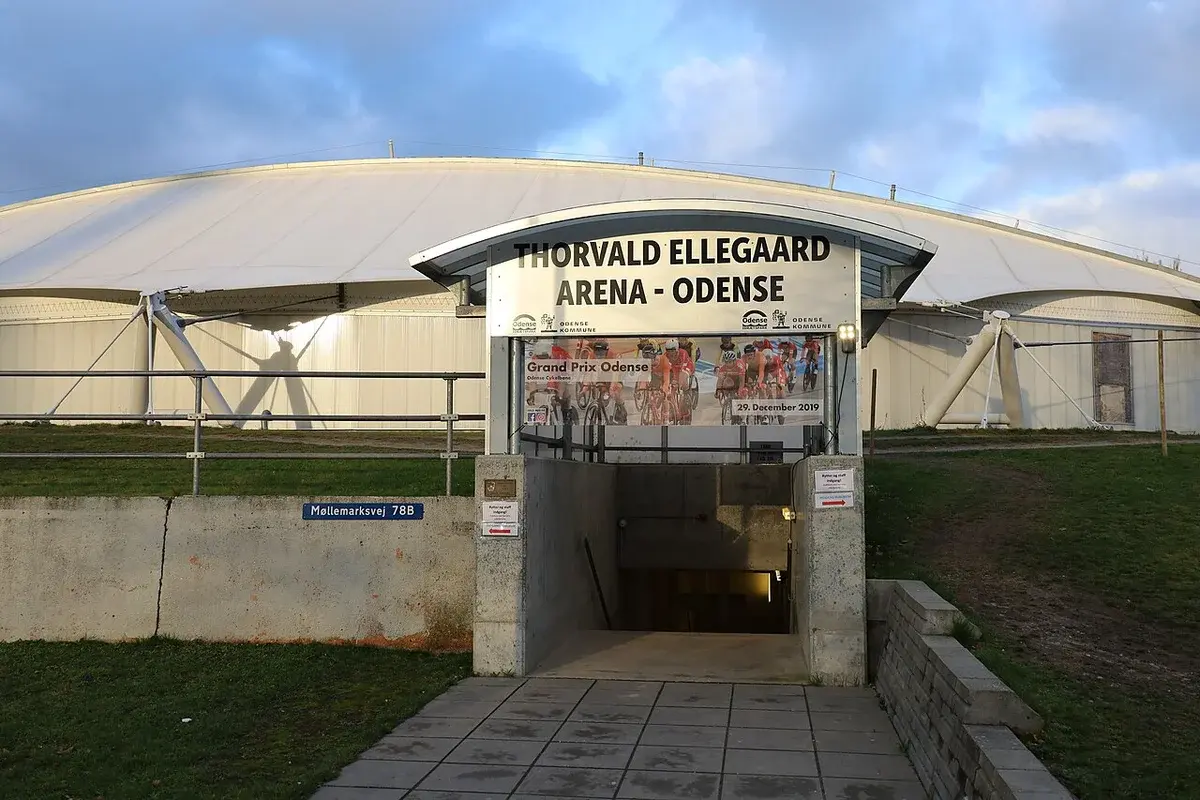 Entrance to Thorvald Ellegaard Arena in Odense, Denmark.